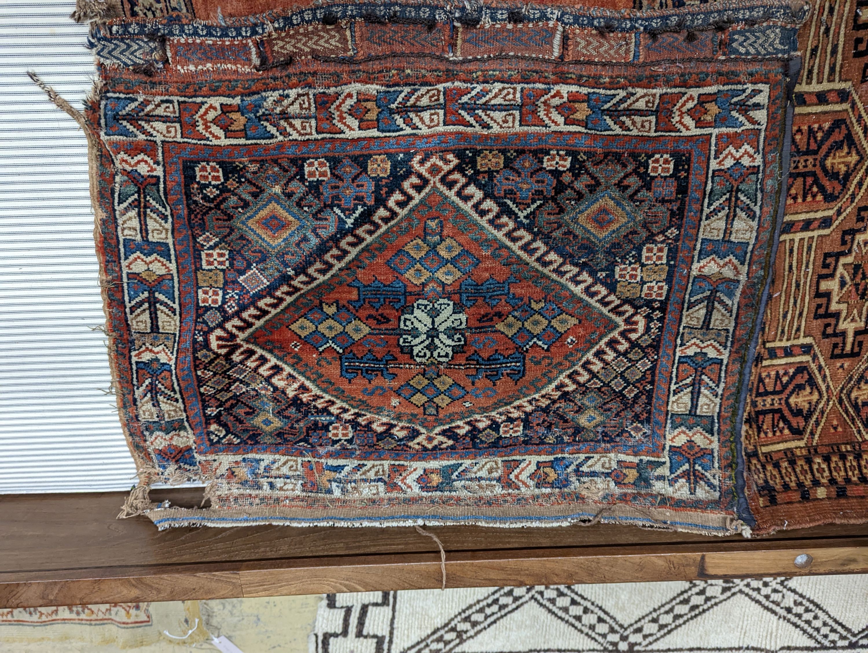 A Kurdistan bag face, 77 x 62cm, five other bag faces and an Ersari Torba, 120 x 29cm